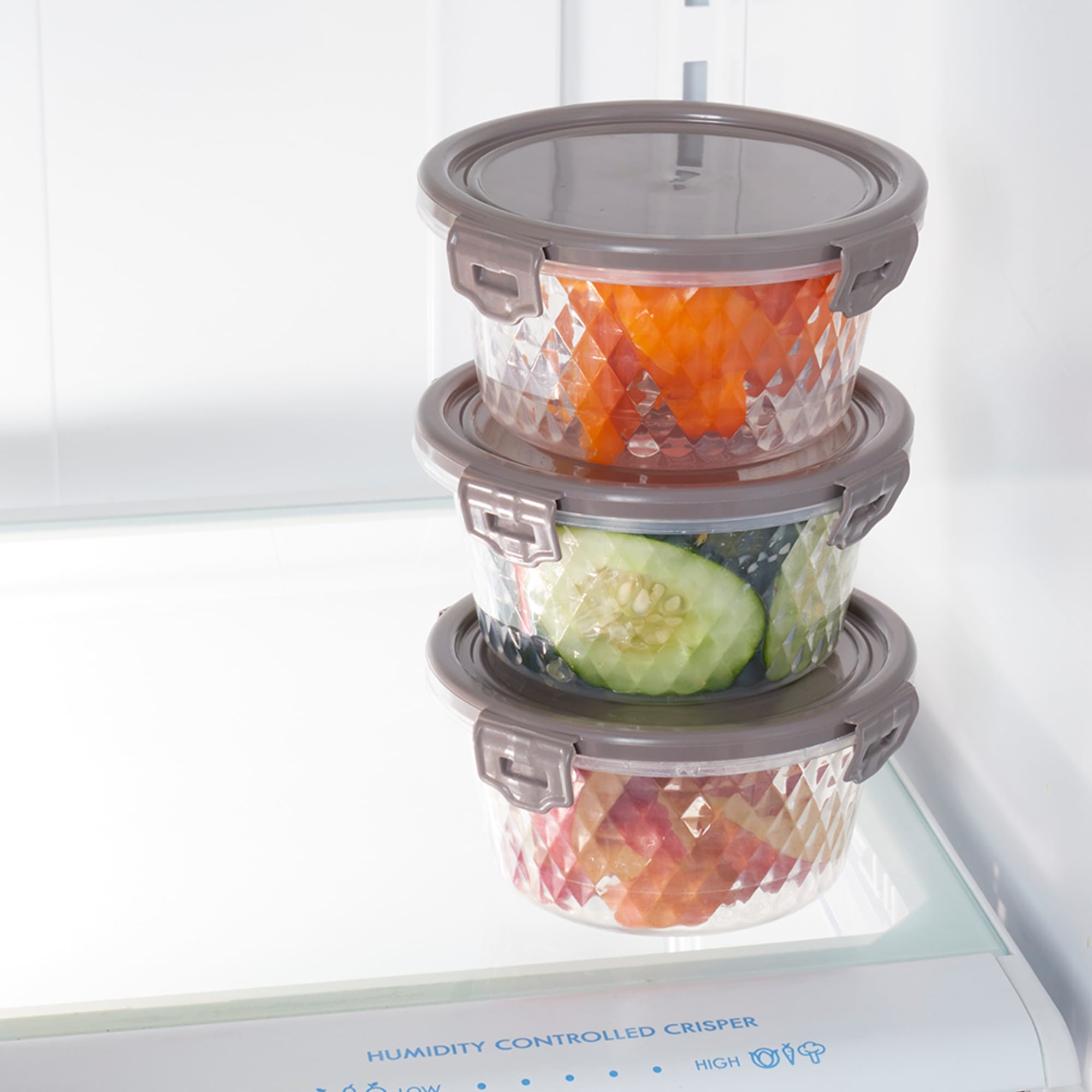 Home Basics Crystal 3 Piece Round Food Storage Containers with Locking Lids, (18 oz) $3 EACH, CASE PACK OF 6