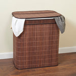 Load image into Gallery viewer, Home Basics 2 Compartment Foldable Rectangle Bamboo Hamper with Liner, Brown $25.00 EACH, CASE PACK OF 6
