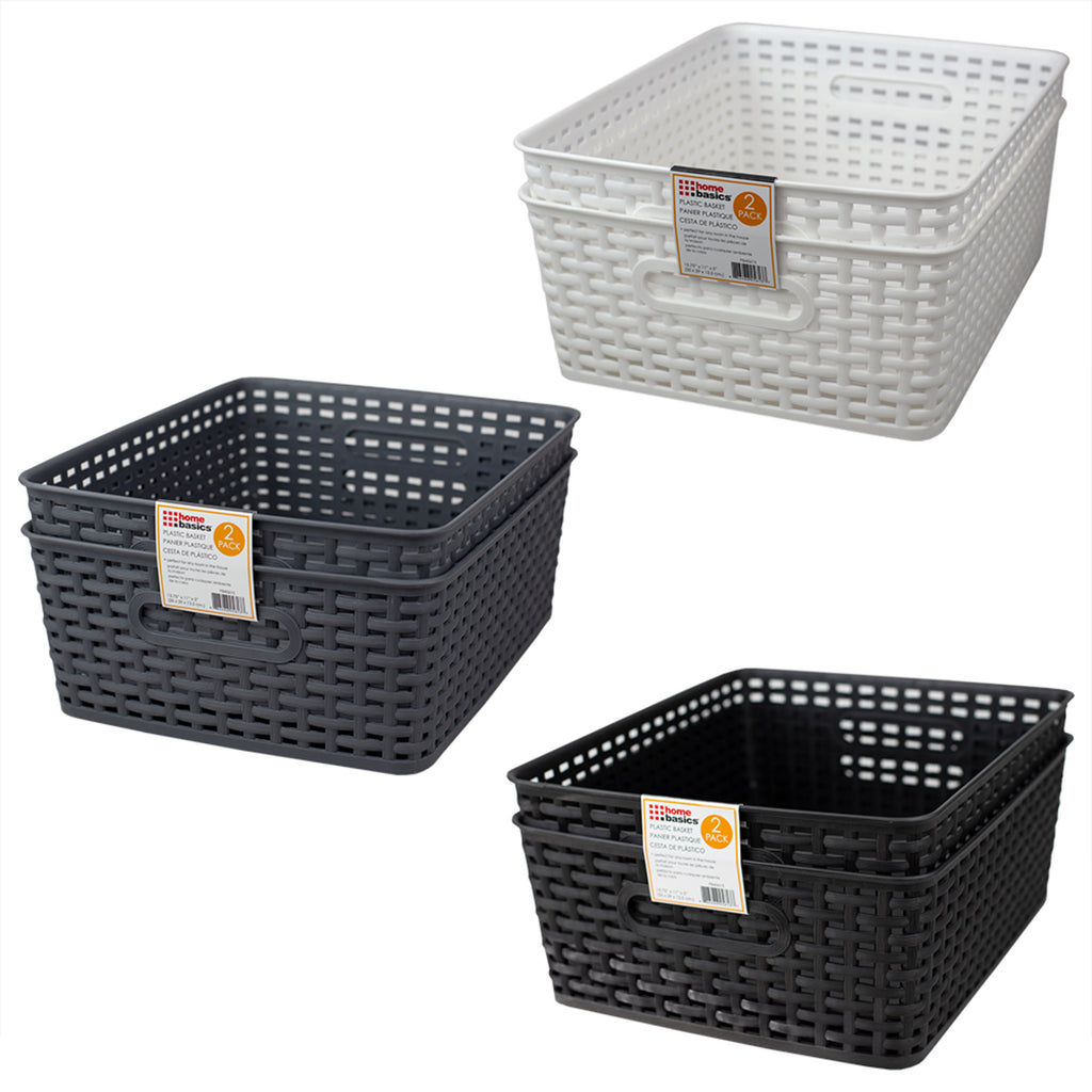 Home Basics Crossweave 14" x 11.75" x 5.25" Multi-Purpose Stackable Plastic Storage Basket, (Pack of 2) - Assorted Colors