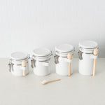 Load image into Gallery viewer, Home Basics 4 Piece Ceramic Canister Set with Wooden Spoons, White $20.00 EACH, CASE PACK OF 2
