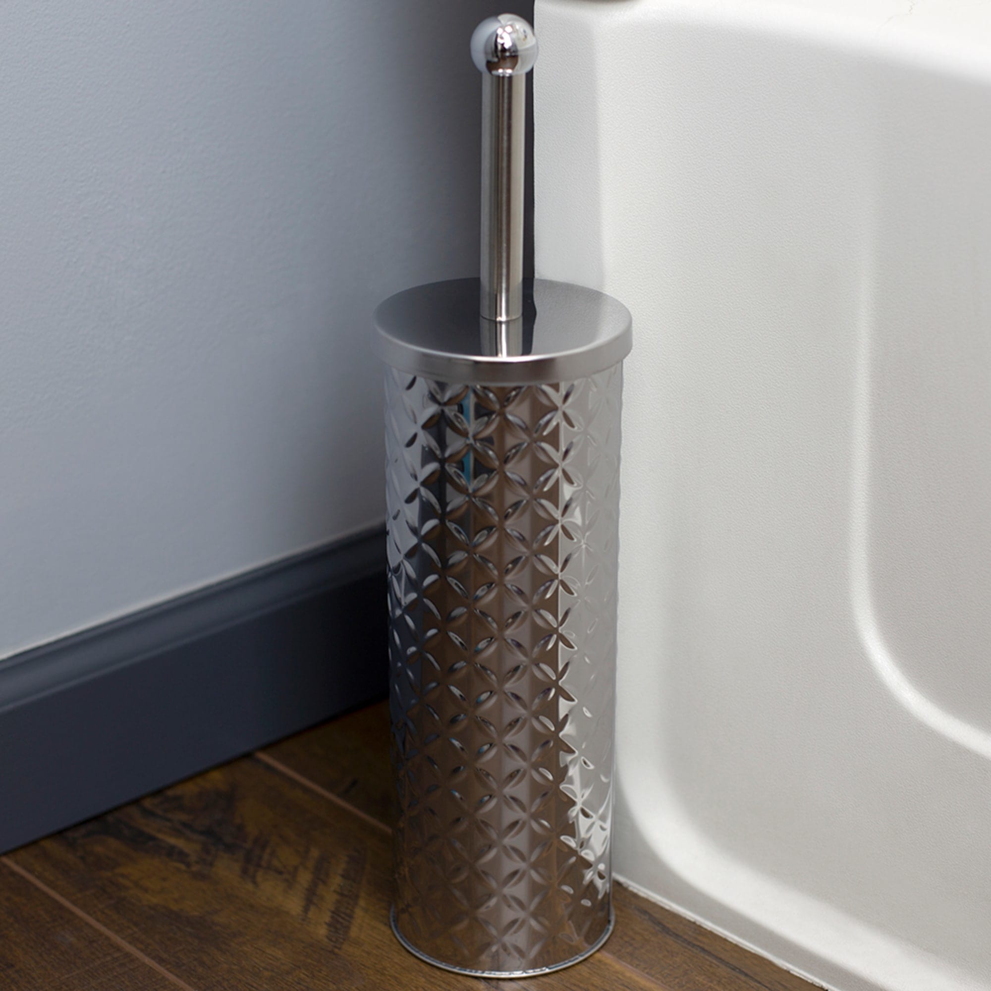 Home Basics Embossed Stainless Steel Toilet Brush Holder, Silver $5.00 EACH, CASE PACK OF 12