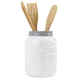 Home Basics Glazed Ceramic Retro Mason Jar Utensil Crock, White $8.00 EACH, CASE PACK OF 6
