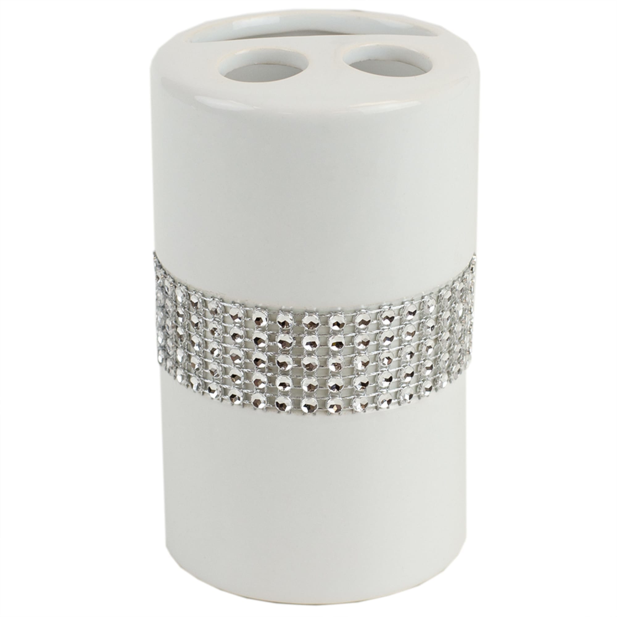 Home Basics 4 Piece Ceramic Luxury Bath Accessory Set with Stunning Sequin Accents, White $10.00 EACH, CASE PACK OF 12