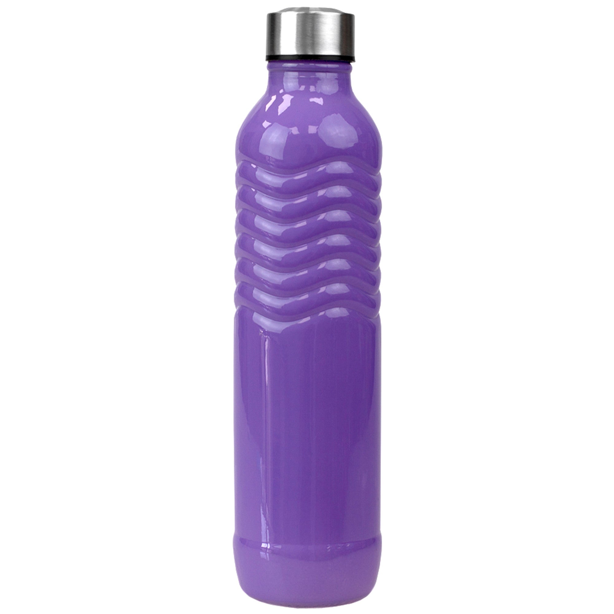 Home Basics Glacier Textured Grip 24 oz. Glass Travel Water Bottle with Easy Twist-on Leak Proof Steel Cap - Assorted Colors