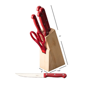 Home Basics 7 Piece Knife Set with Wood Block, Red $8.00 EACH, CASE PACK OF 12